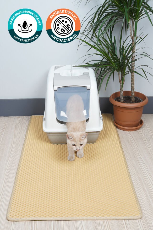 (60X110 CM) HÜCRELİ KEDİ KUMU PASPASI KEDİ MATI KEDİ TUVALET ÖNÜ PASPASI Açık Krem