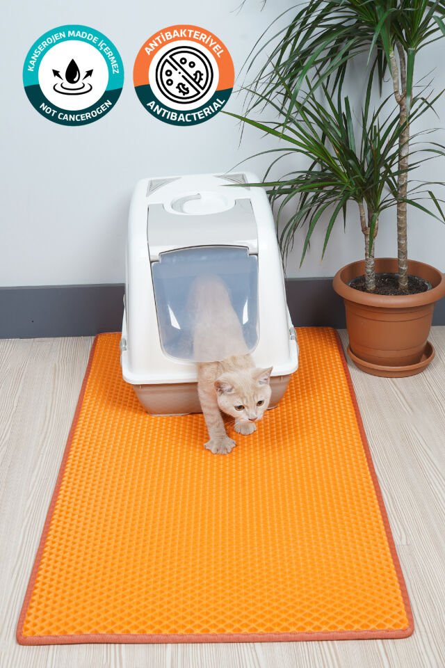 (60X110 CM) HÜCRELİ KEDİ KUMU PASPASI KEDİ MATI KEDİ TUVALET ÖNÜ PASPASI Turuncu