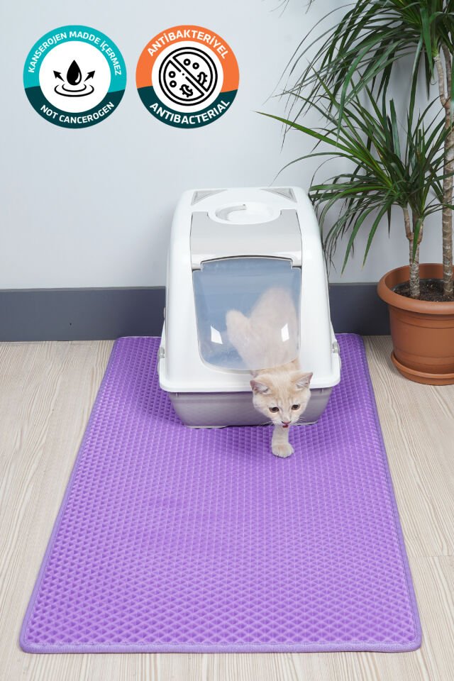(60X110 CM) HÜCRELİ KEDİ KUMU PASPASI KEDİ MATI KEDİ TUVALET ÖNÜ PASPASI Mor