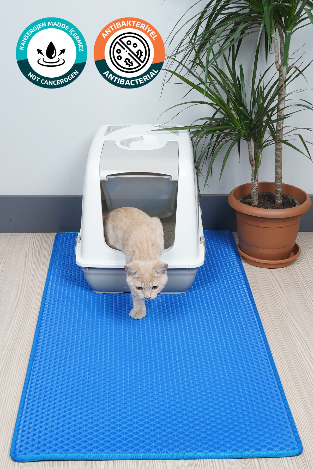 (60X110 CM) HÜCRELİ KEDİ KUMU PASPASI KEDİ MATI KEDİ TUVALET ÖNÜ PASPASI Mavi