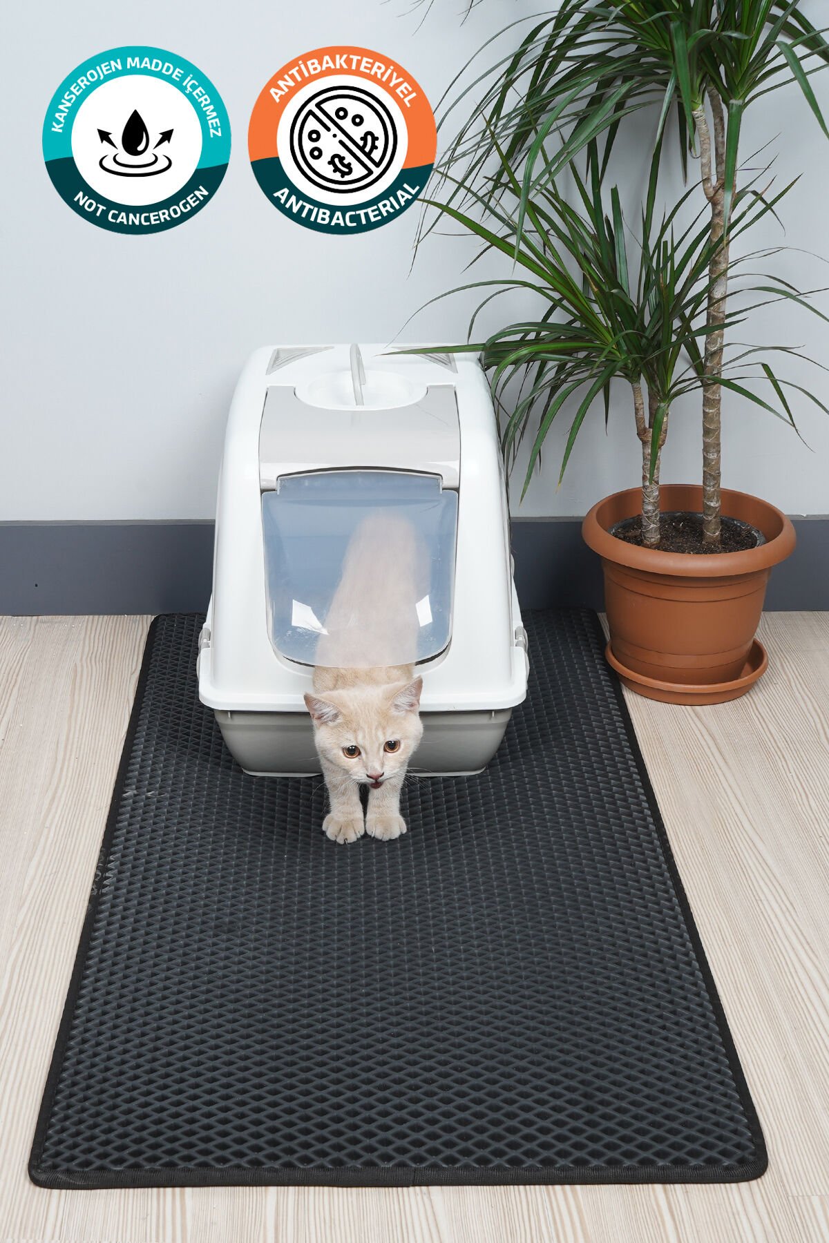 (60X110 CM) HÜCRELİ KEDİ KUMU PASPASI KEDİ MATI KEDİ TUVALET ÖNÜ PASPASI Siyah