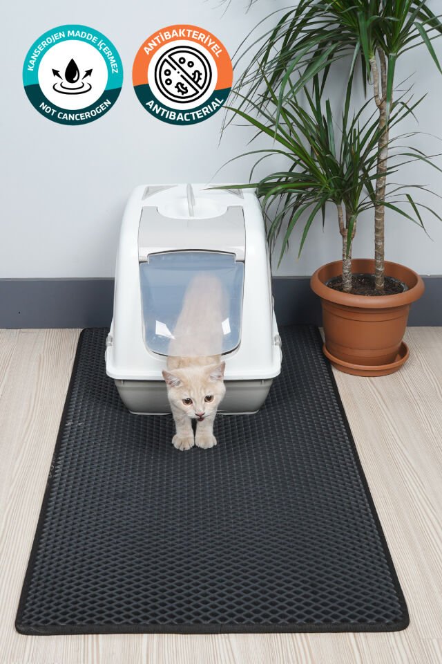 (60X110 CM) HÜCRELİ KEDİ KUMU PASPASI KEDİ MATI KEDİ TUVALET ÖNÜ PASPASI Siyah