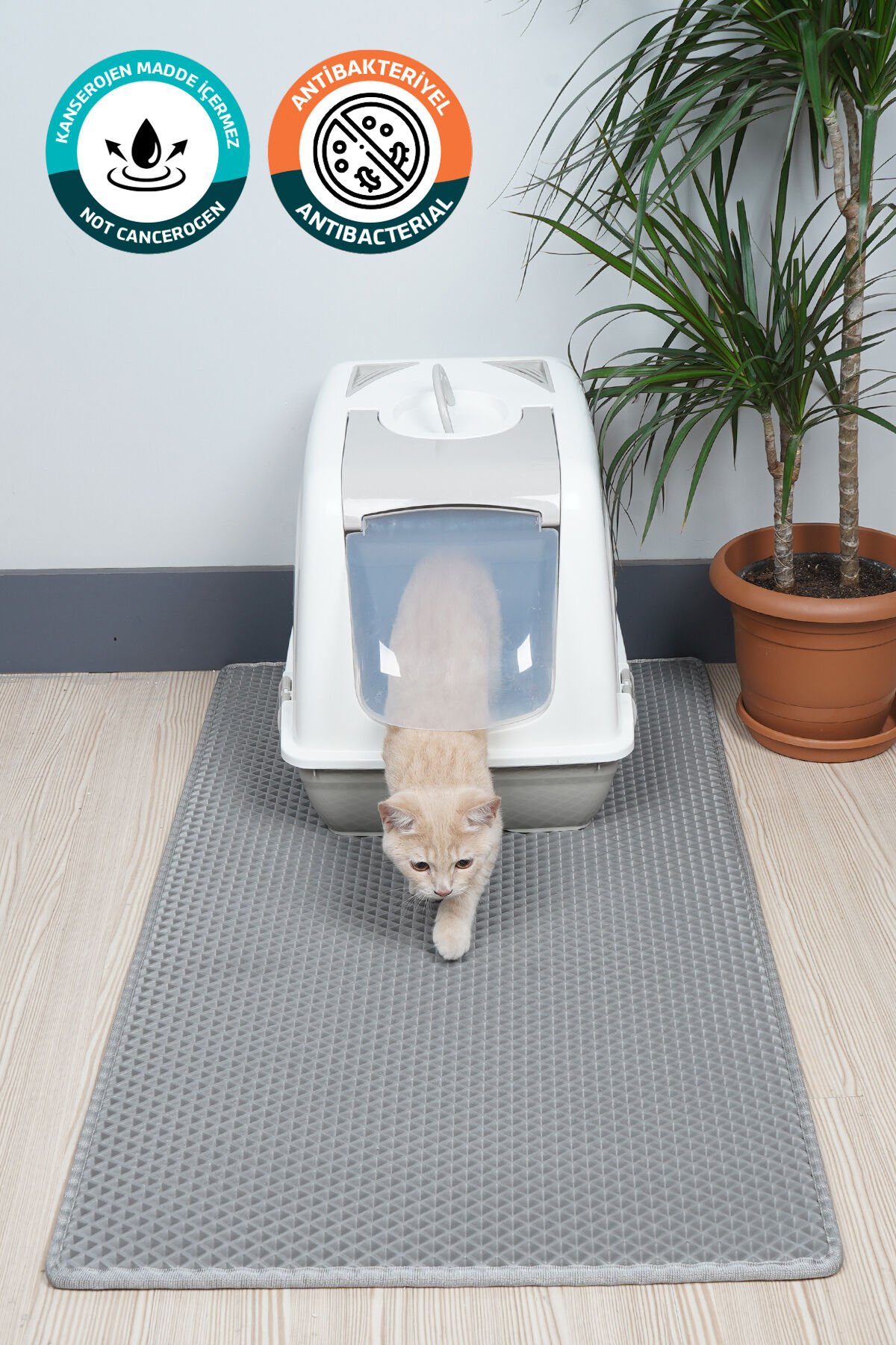(60X110 CM) HÜCRELİ KEDİ KUMU PASPASI KEDİ MATI KEDİ TUVALET ÖNÜ PASPASI Açık Gri