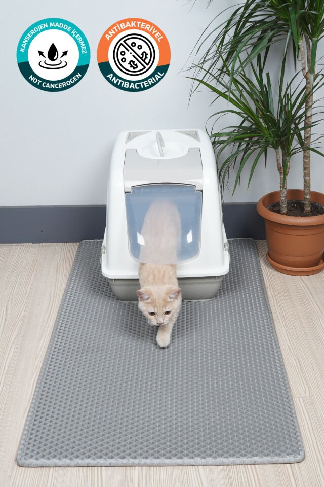 (60X110 CM) HÜCRELİ KEDİ KUMU PASPASI KEDİ MATI KEDİ TUVALET ÖNÜ PASPASI Açık Gri