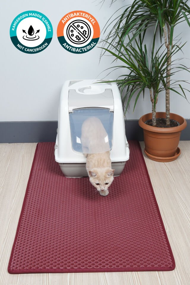 (60X110 CM) HÜCRELİ KEDİ KUMU PASPASI KEDİ MATI KEDİ TUVALET ÖNÜ PASPASI Bordo