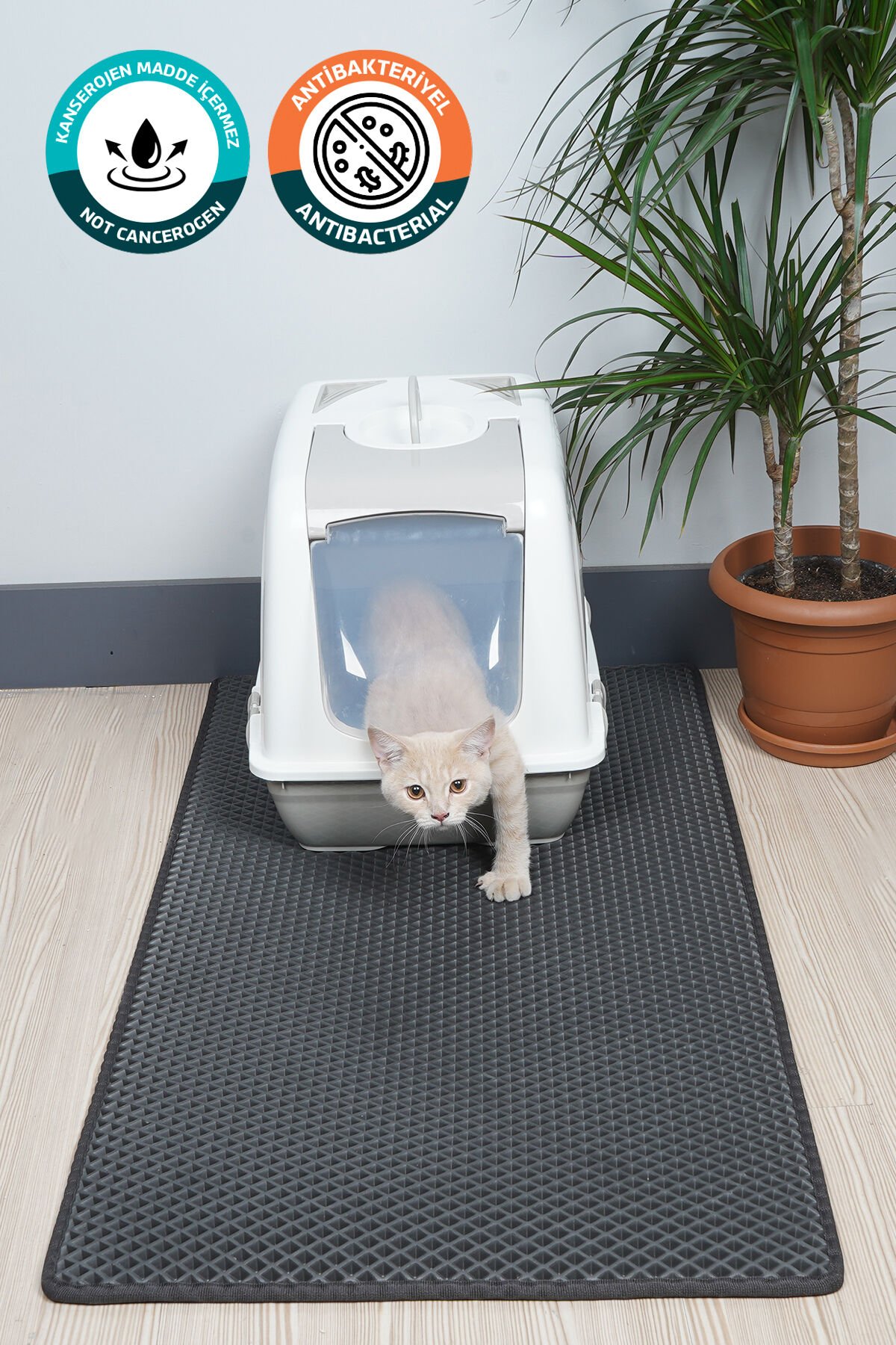 (60X110 CM) HÜCRELİ KEDİ KUMU PASPASI KEDİ MATI KEDİ TUVALET ÖNÜ PASPASI Koyu Gri