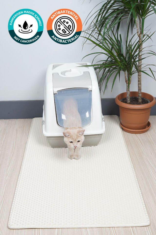 (60X110 CM) HÜCRELİ KEDİ KUMU PASPASI KEDİ MATI KEDİ TUVALET ÖNÜ PASPASI Beyaz