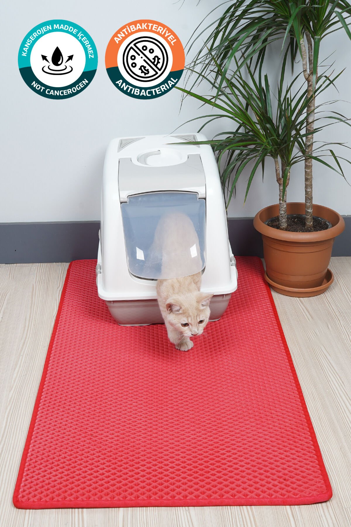 (60X110 CM) HÜCRELİ KEDİ KUMU PASPASI KEDİ MATI KEDİ TUVALET ÖNÜ PASPASI Kırmızı