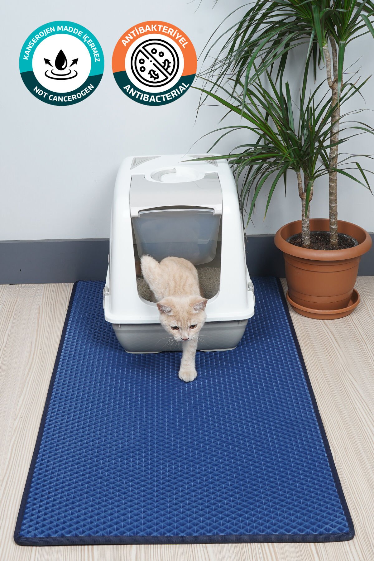 (60X110 CM) HÜCRELİ KEDİ KUMU PASPASI KEDİ MATI KEDİ TUVALET ÖNÜ PASPASI Lacivert