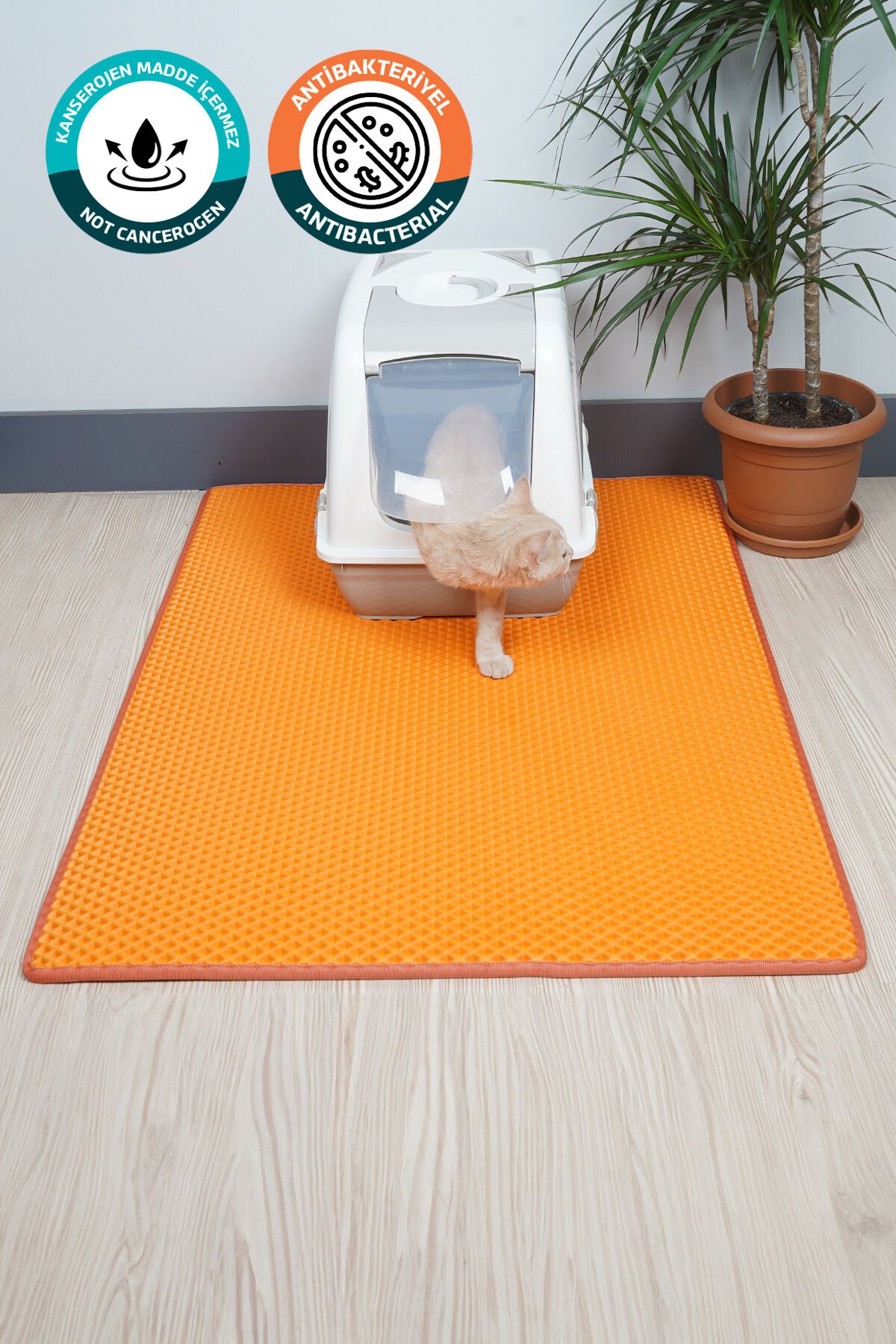 (75X110 CM) HÜCRELİ KEDİ KUMU PASPASI KEDİ MATI KEDİ TUVALET ÖNÜ PASPASI Turuncu