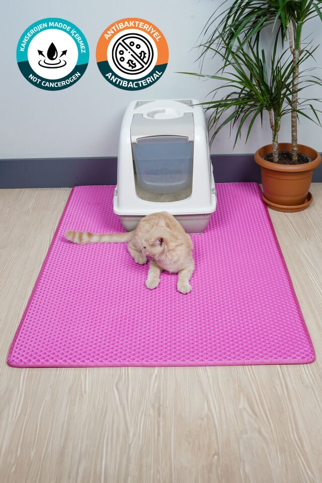 (75X110 CM) HÜCRELİ KEDİ KUMU PASPASI KEDİ MATI KEDİ TUVALET ÖNÜ PASPASI Pembe