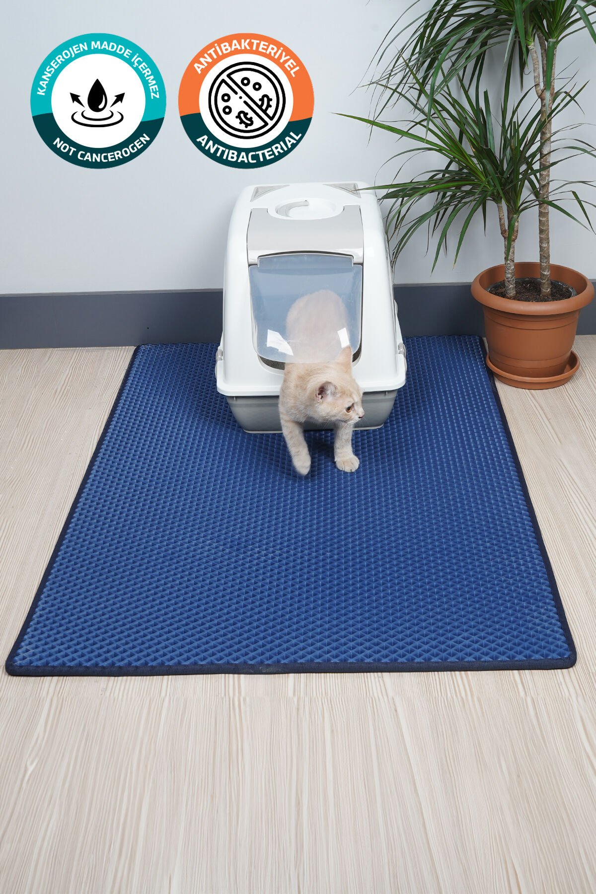 (75X110 CM) HÜCRELİ KEDİ KUMU PASPASI KEDİ MATI KEDİ TUVALET ÖNÜ PASPASI Lacivert