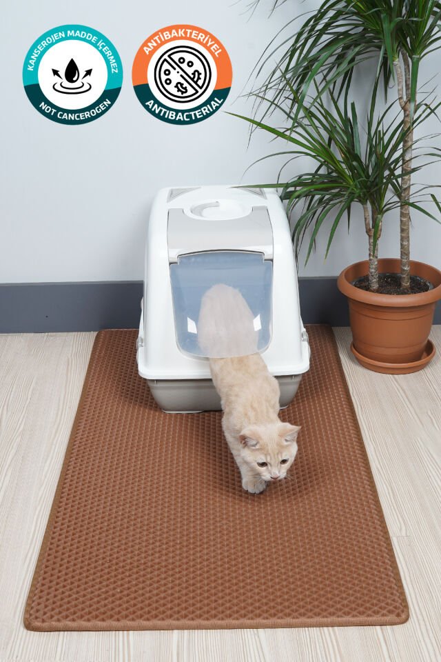 (50X110 CM) HÜCRELİ KEDİ KUMU PASPASI KEDİ MATI KEDİ TUVALET ÖNÜ PASPASI Kahverengi