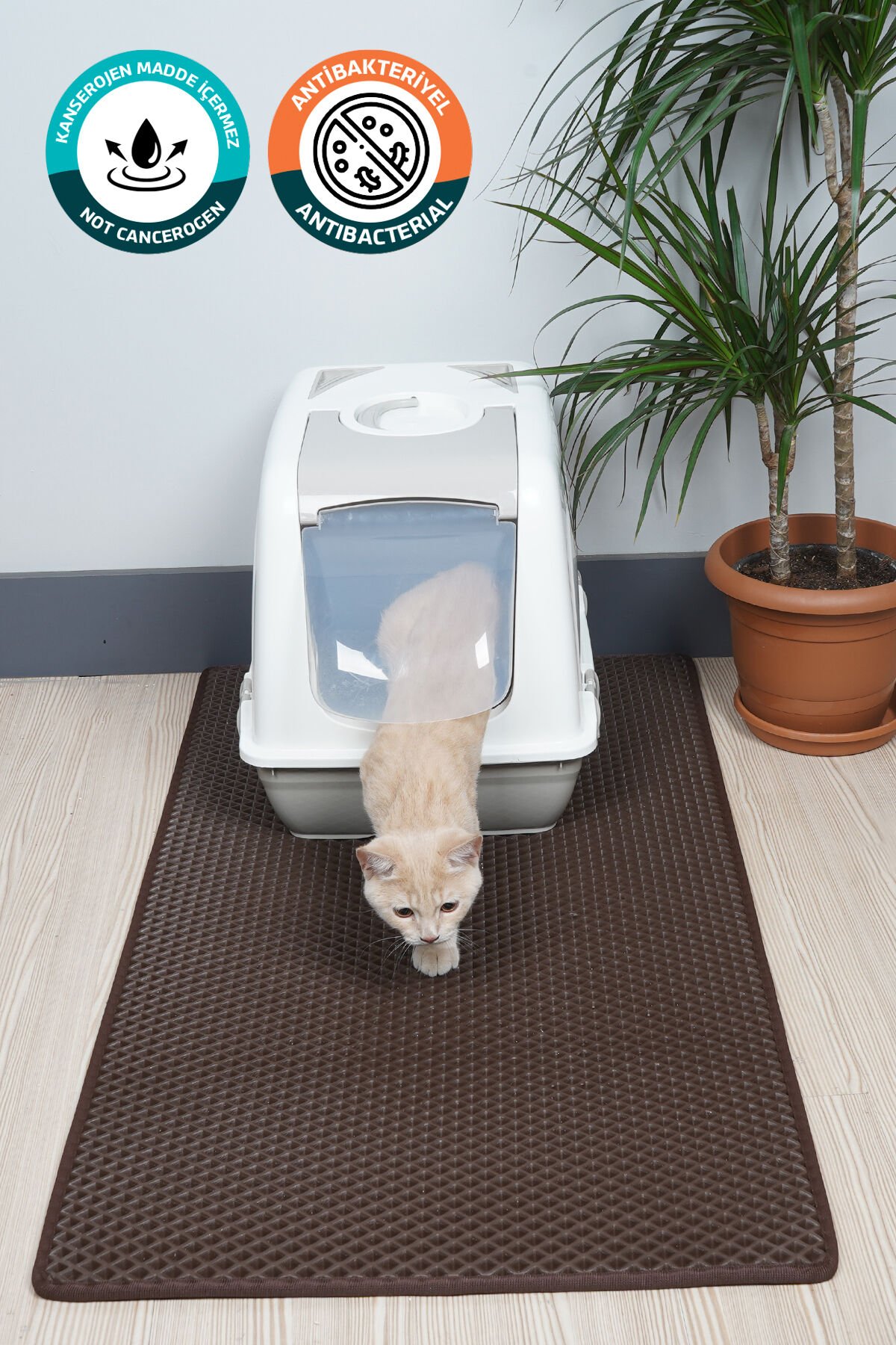 (50X110 CM) HÜCRELİ KEDİ KUMU PASPASI KEDİ MATI KEDİ TUVALET ÖNÜ PASPASI Koyu Kahve