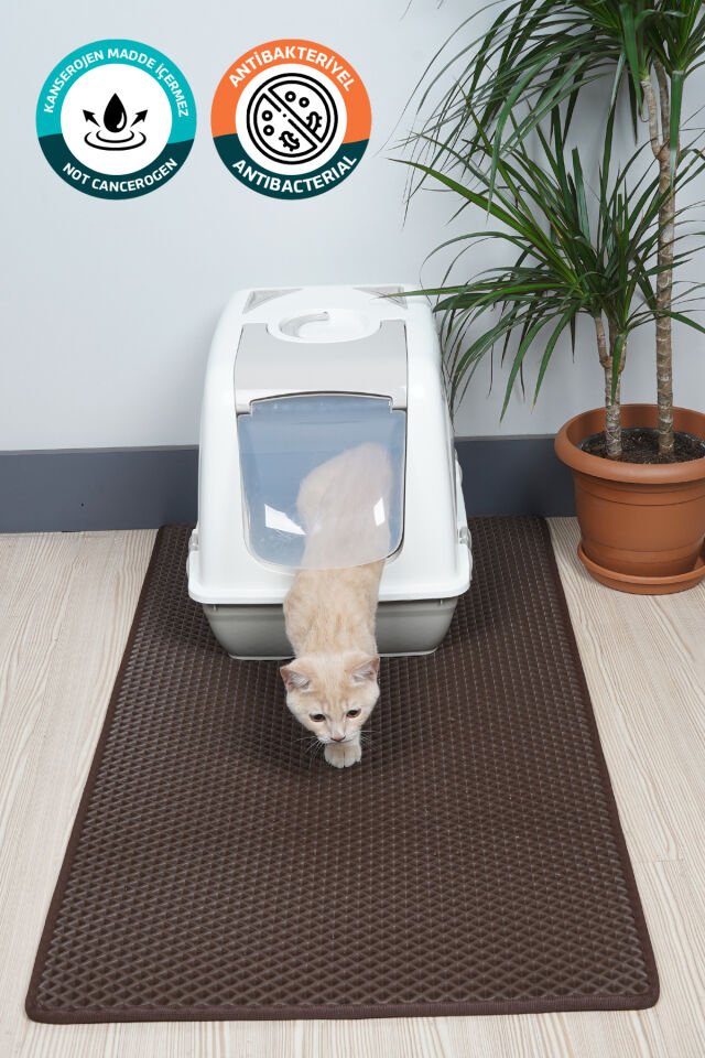 (50X110 CM) HÜCRELİ KEDİ KUMU PASPASI KEDİ MATI KEDİ TUVALET ÖNÜ PASPASI Koyu Kahve