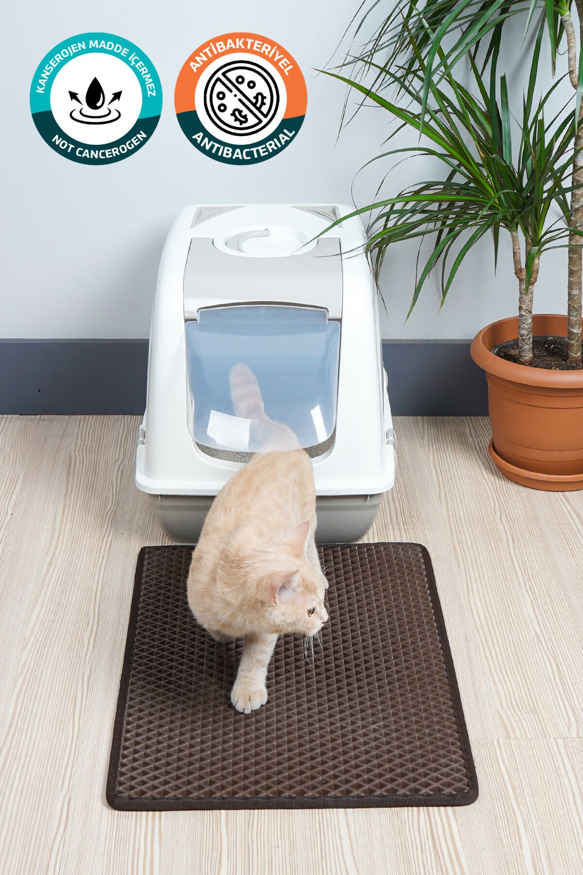 (40X55 CM) HÜCRELİ KEDİ KUMU PASPASI KEDİ MATI KEDİ TUVALET ÖNÜ PASPASI Koyu Kahve