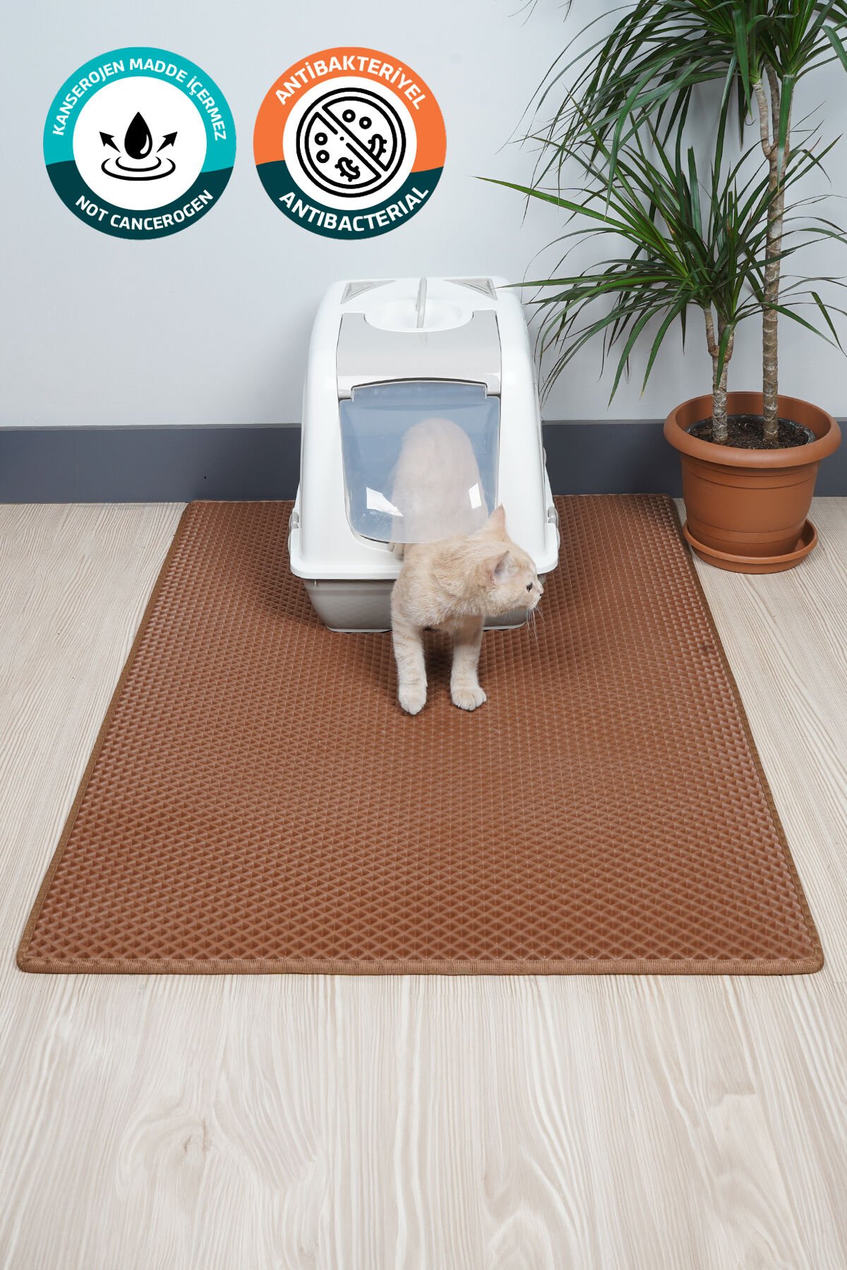 (100X110 CM) HÜCRELİ KEDİ KUMU PASPASI KEDİ MATI KEDİ TUVALET ÖNÜ PASPASI Kahverengi
