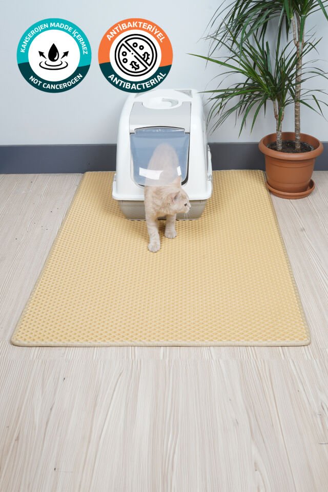 (100X110 CM) HÜCRELİ KEDİ KUMU PASPASI KEDİ MATI KEDİ TUVALET ÖNÜ PASPASI Açık Krem
