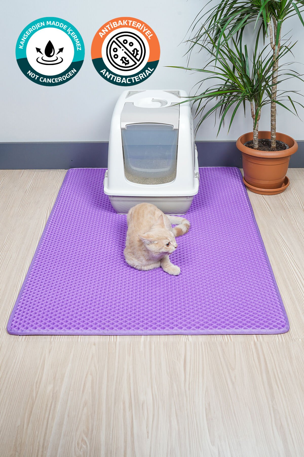 (100X110 CM) HÜCRELİ KEDİ KUMU PASPASI KEDİ MATI KEDİ TUVALET ÖNÜ PASPASI Mor