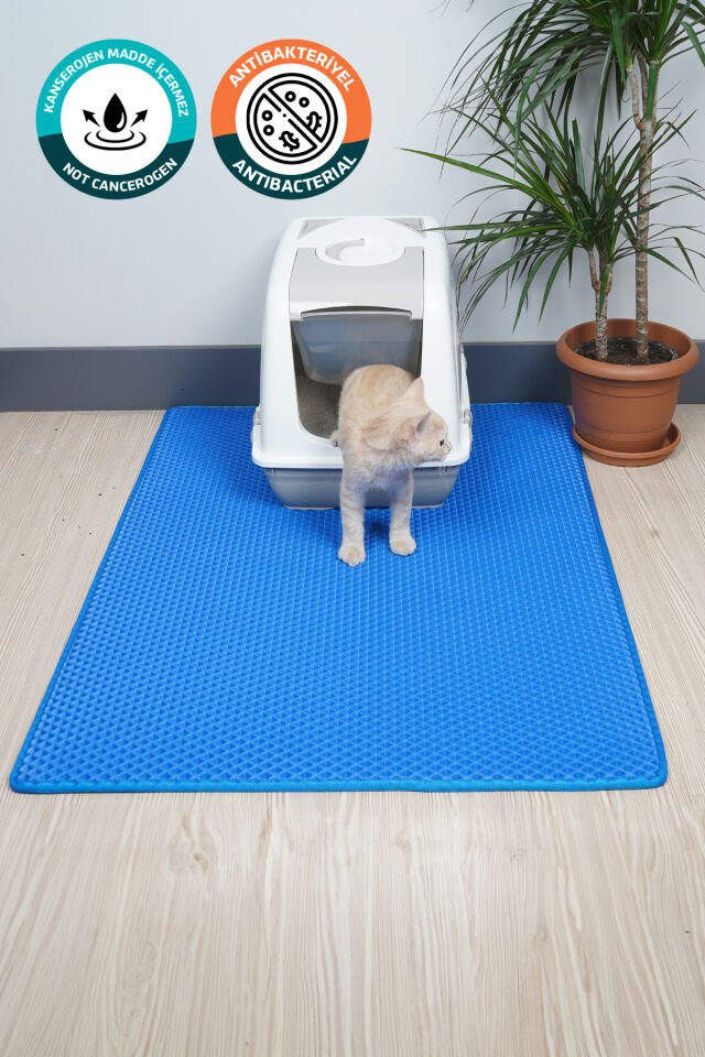 (100X110 CM) HÜCRELİ KEDİ KUMU PASPASI KEDİ MATI KEDİ TUVALET ÖNÜ PASPASI Mavi