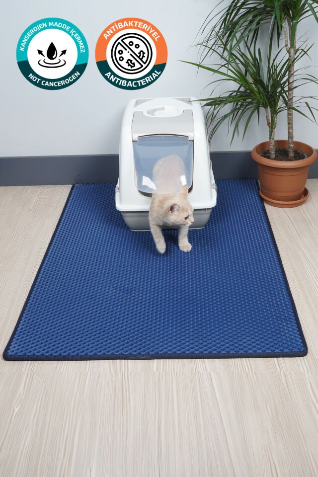 (100X110 CM) HÜCRELİ KEDİ KUMU PASPASI KEDİ MATI KEDİ TUVALET ÖNÜ PASPASI Lacivert