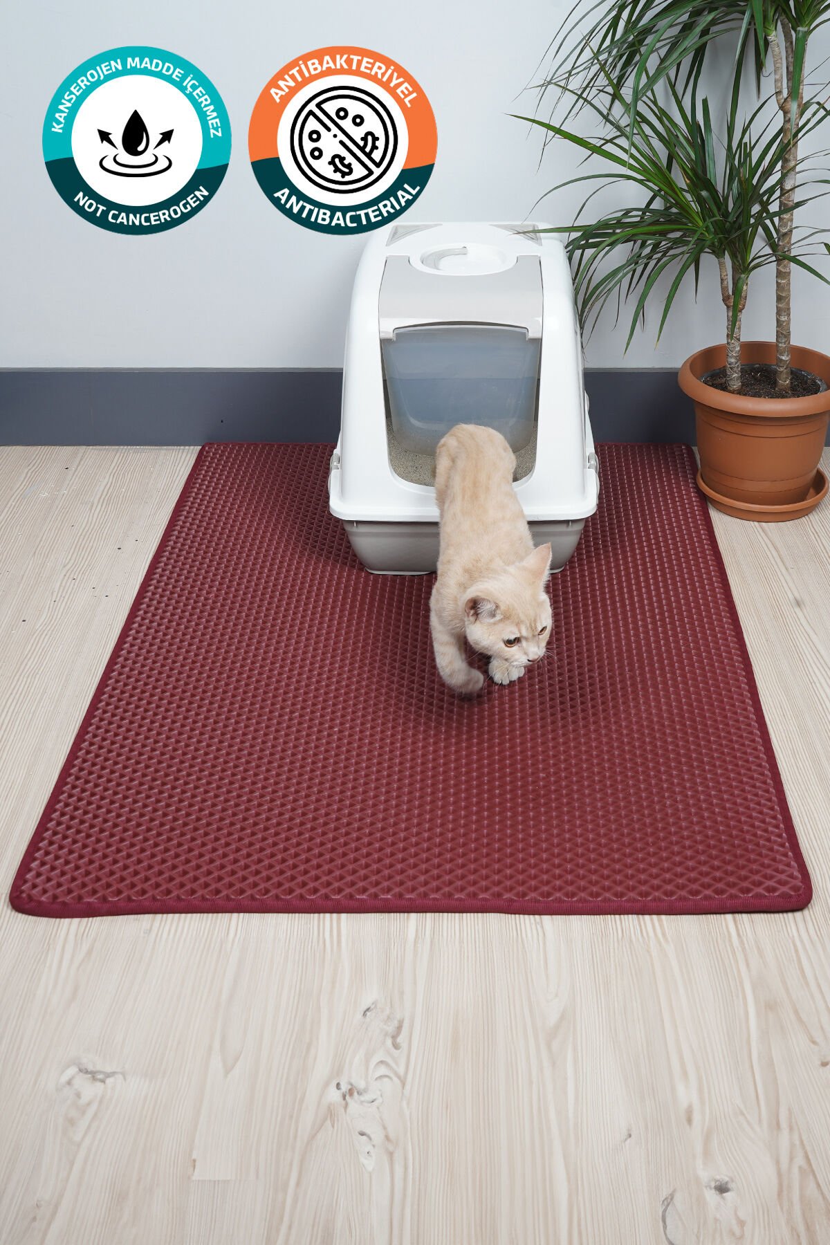 (110X150 CM) HÜCRELİ KEDİ KUMU PASPASI KEDİ MATI KEDİ TUVALET ÖNÜ PASPASI Bordo