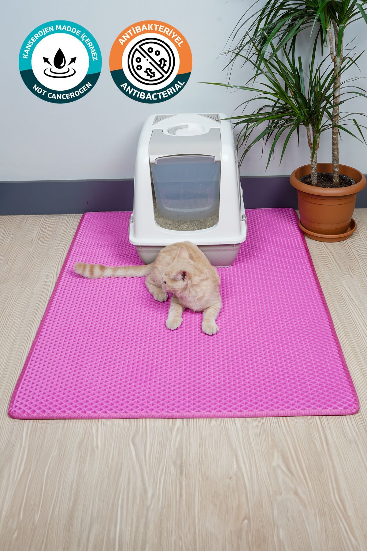 (110X150 CM) HÜCRELİ KEDİ KUMU PASPASI KEDİ MATI KEDİ TUVALET ÖNÜ PASPASI Pembe