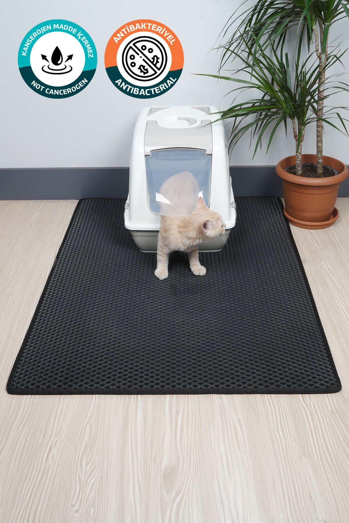 (110X150 CM) HÜCRELİ KEDİ KUMU PASPASI KEDİ MATI KEDİ TUVALET ÖNÜ PASPASI Siyah