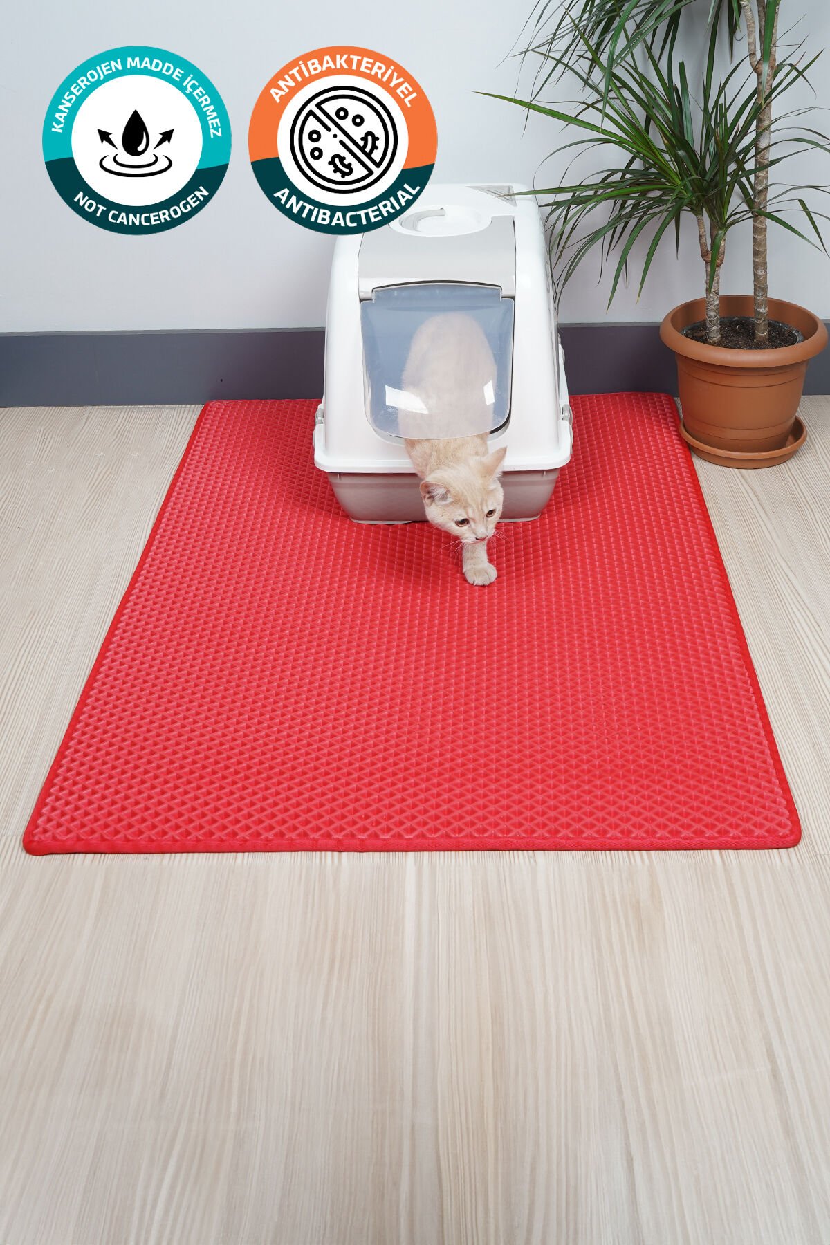 (110X150 CM) HÜCRELİ KEDİ KUMU PASPASI KEDİ MATI KEDİ TUVALET ÖNÜ PASPASI Kırmızı