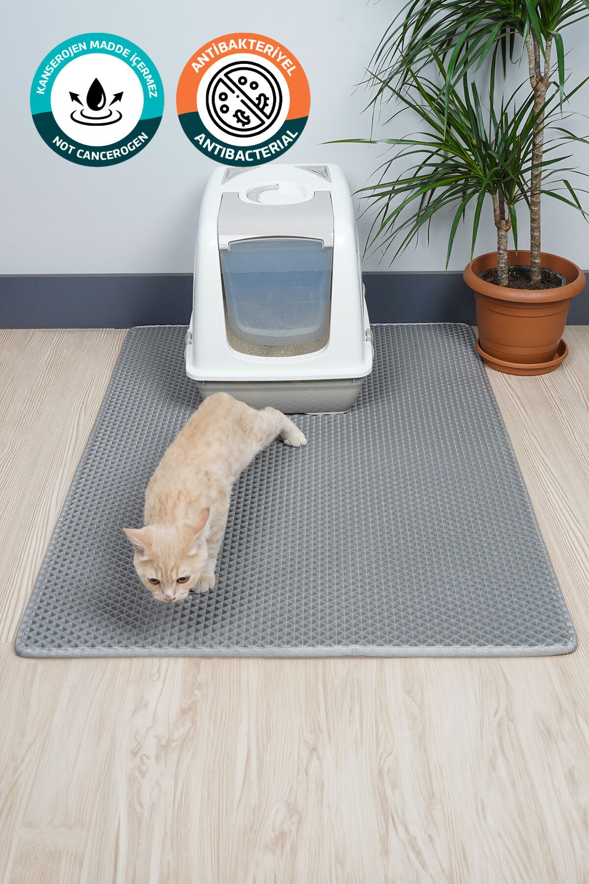(110X150 CM) HÜCRELİ KEDİ KUMU PASPASI KEDİ MATI KEDİ TUVALET ÖNÜ PASPASI Açık Gri