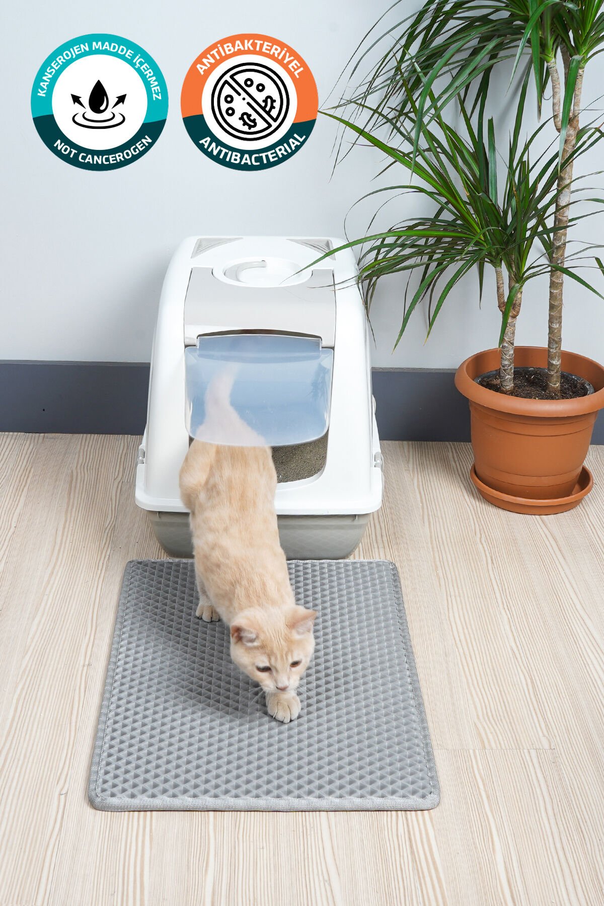 (40X55 CM) HÜCRELİ KEDİ KUMU PASPASI KEDİ MATI KEDİ TUVALET ÖNÜ PASPASI Açık Gri