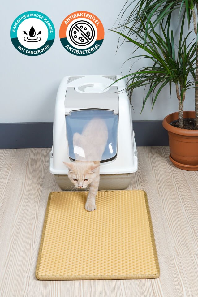 (40X55 CM) HÜCRELİ KEDİ KUMU PASPASI KEDİ MATI KEDİ TUVALET ÖNÜ PASPASI Açık Krem