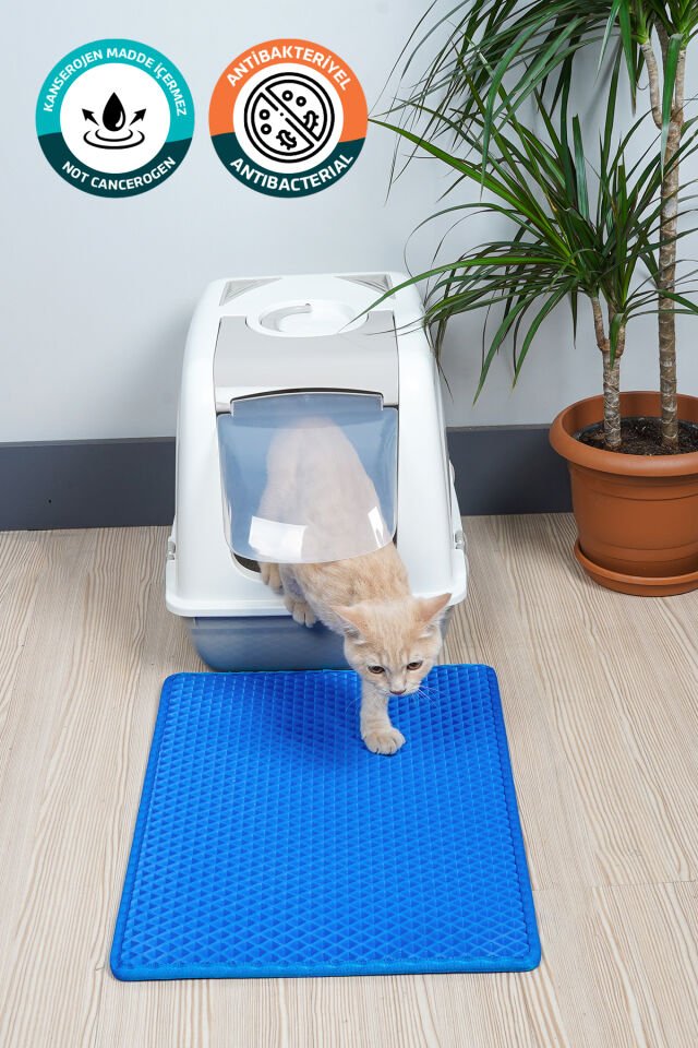 (40X55 CM) HÜCRELİ KEDİ KUMU PASPASI KEDİ MATI KEDİ TUVALET ÖNÜ PASPASI Mavi
