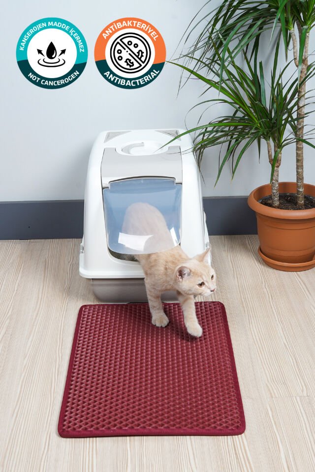 (40X55 CM) HÜCRELİ KEDİ KUMU PASPASI KEDİ MATI KEDİ TUVALET ÖNÜ PASPASI Bordo