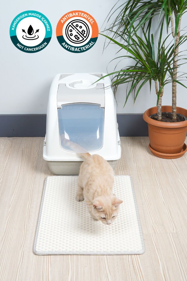 (40X55 CM) HÜCRELİ KEDİ KUMU PASPASI KEDİ MATI KEDİ TUVALET ÖNÜ PASPASI Beyaz