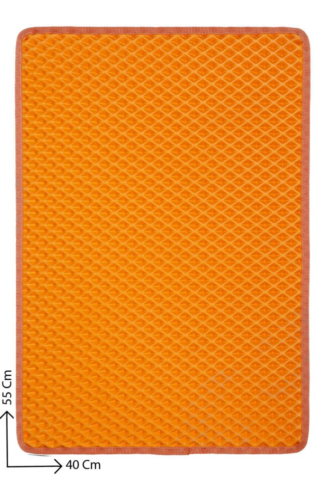 (40X55 CM) HÜCRELİ KEDİ KUMU PASPASI KEDİ MATI KEDİ TUVALET ÖNÜ PASPASI Turuncu