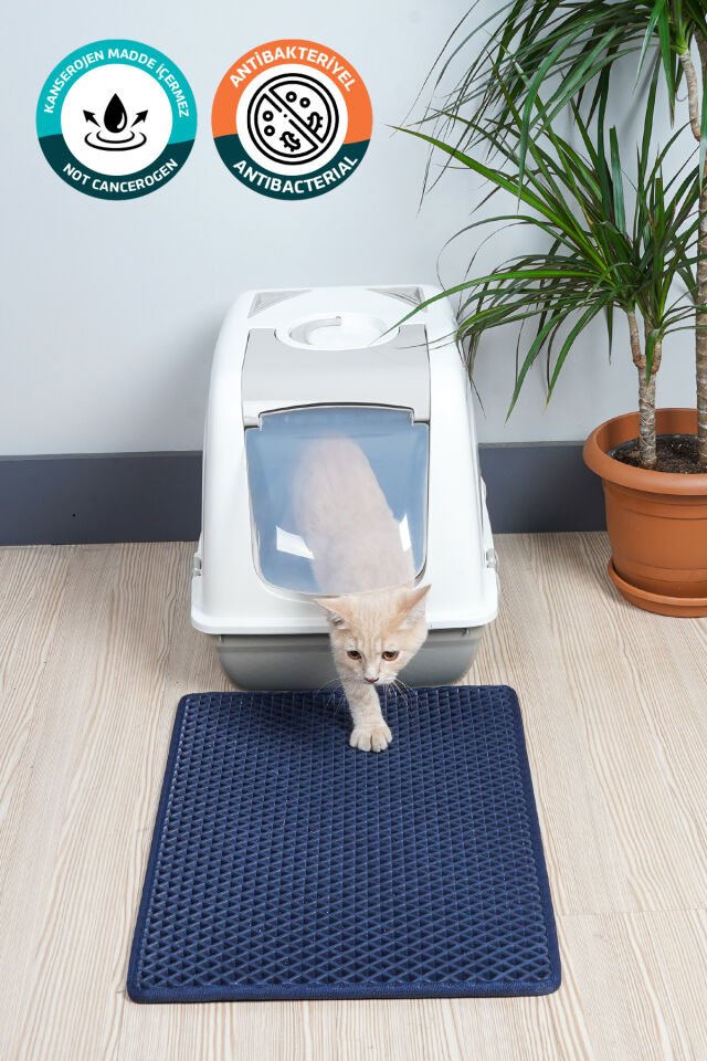 (40X55 CM) HÜCRELİ KEDİ KUMU PASPASI KEDİ MATI KEDİ TUVALET ÖNÜ PASPASI Lacivert