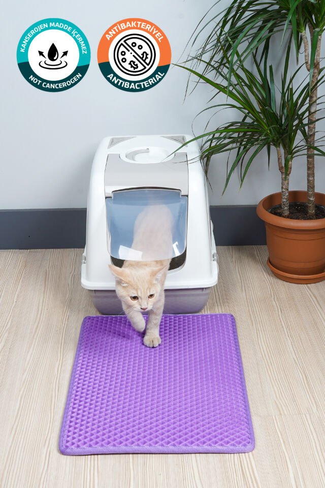 (40X55 CM) HÜCRELİ KEDİ KUMU PASPASI KEDİ MATI KEDİ TUVALET ÖNÜ PASPASI Mor