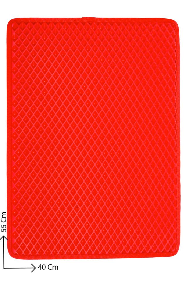 (40X55 CM) HÜCRELİ KEDİ KUMU PASPASI KEDİ MATI KEDİ TUVALET ÖNÜ PASPASI Kırmızı