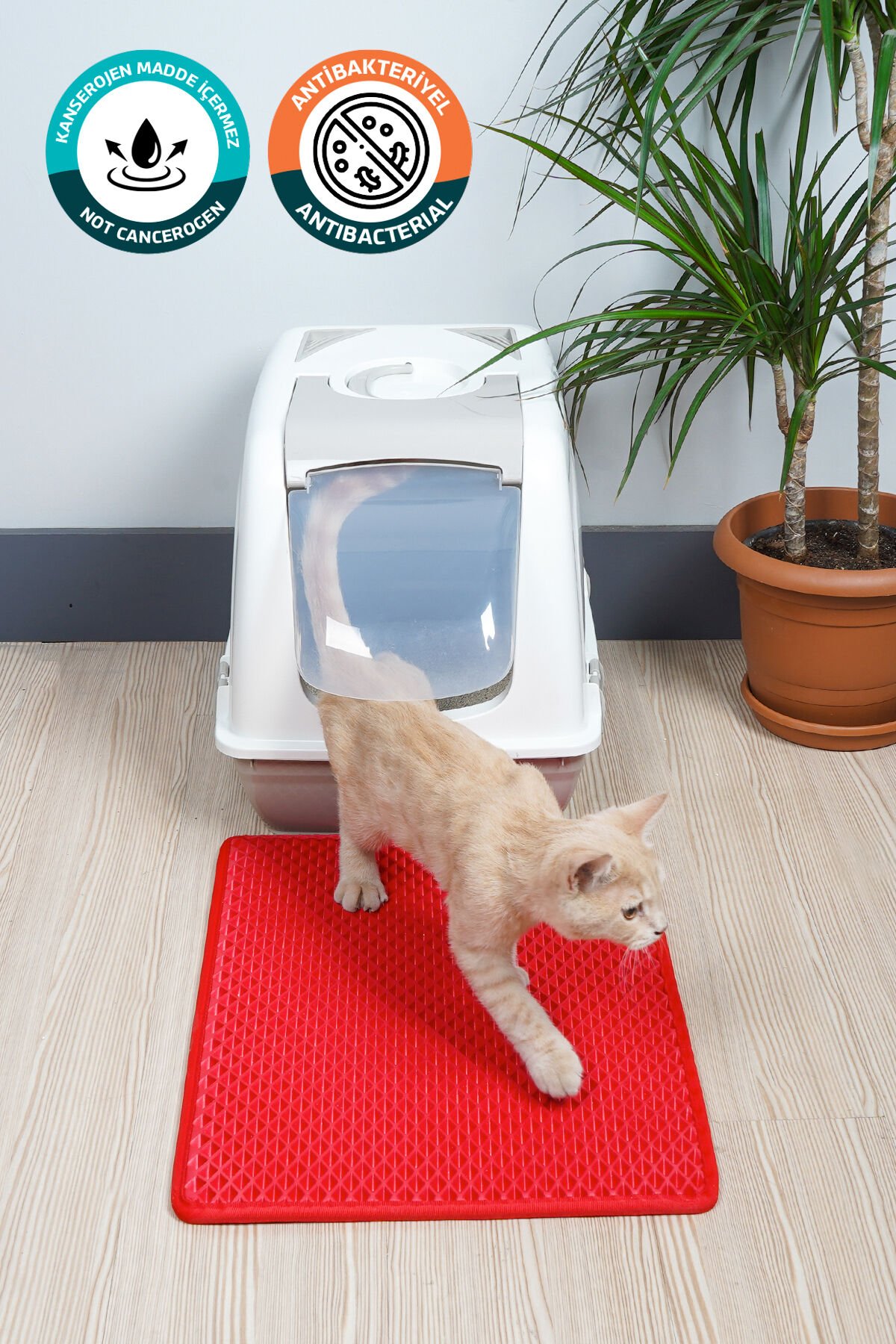 (40X55 CM) HÜCRELİ KEDİ KUMU PASPASI KEDİ MATI KEDİ TUVALET ÖNÜ PASPASI Kırmızı