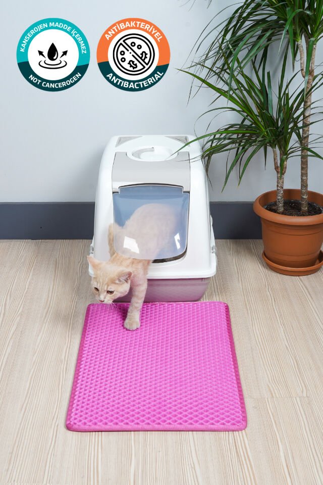 (40X55 CM) HÜCRELİ KEDİ KUMU PASPASI KEDİ MATI KEDİ TUVALET ÖNÜ PASPASI Pembe