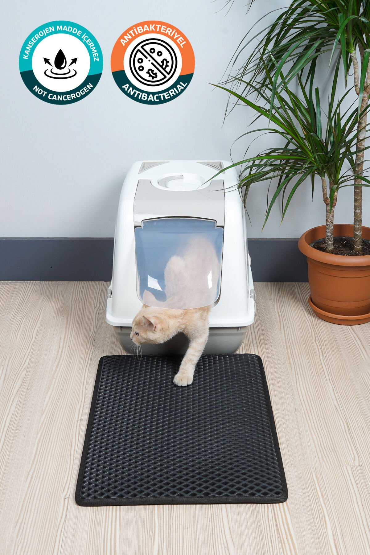 (40X55 CM) HÜCRELİ KEDİ KUMU PASPASI KEDİ MATI KEDİ TUVALET ÖNÜ PASPASI Siyah