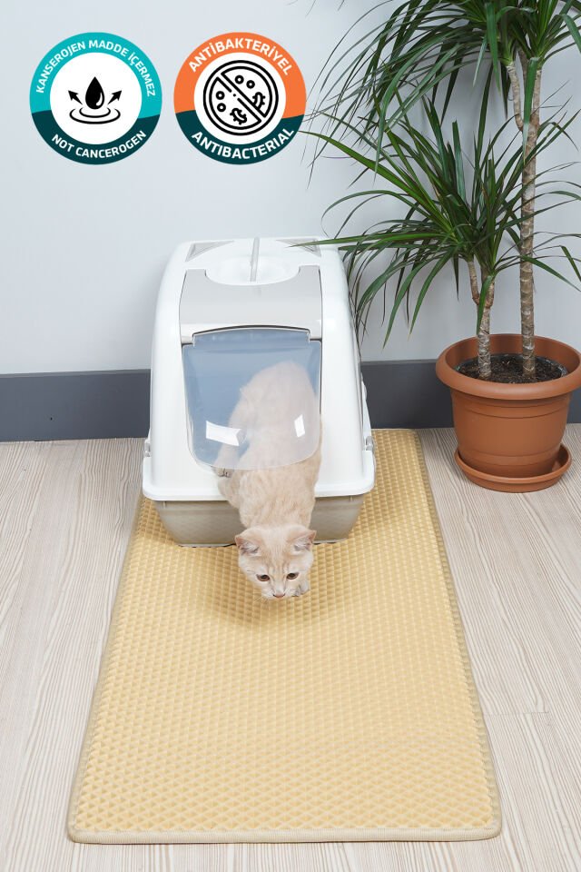 (50X110 CM) HÜCRELİ KEDİ KUMU PASPASI KEDİ MATI KEDİ TUVALET ÖNÜ PASPASI Açık Krem