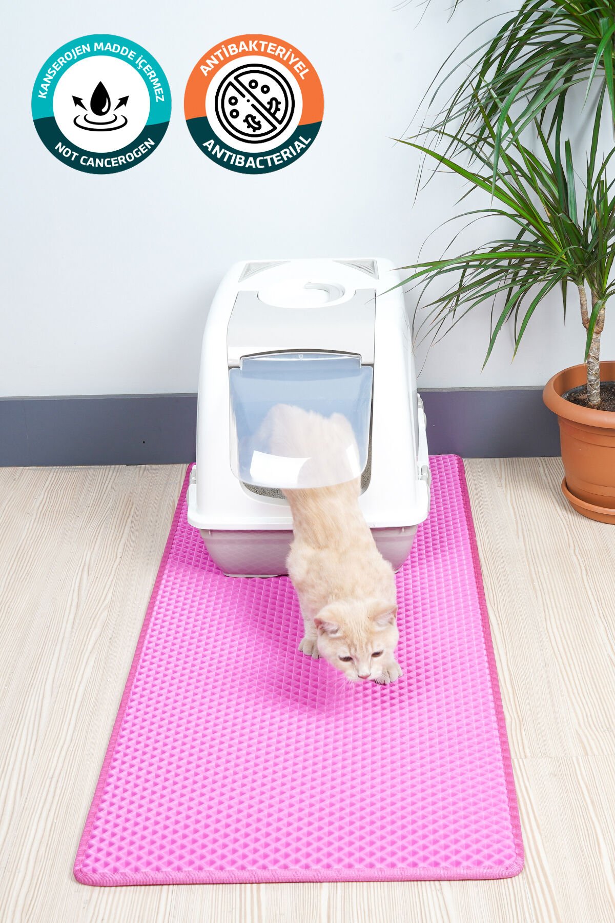 (50X110 CM) HÜCRELİ KEDİ KUMU PASPASI KEDİ MATI KEDİ TUVALET ÖNÜ PASPASI Pembe