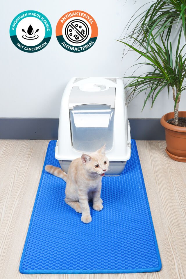 (50X110 CM) HÜCRELİ KEDİ KUMU PASPASI KEDİ MATI KEDİ TUVALET ÖNÜ PASPASI Mavi