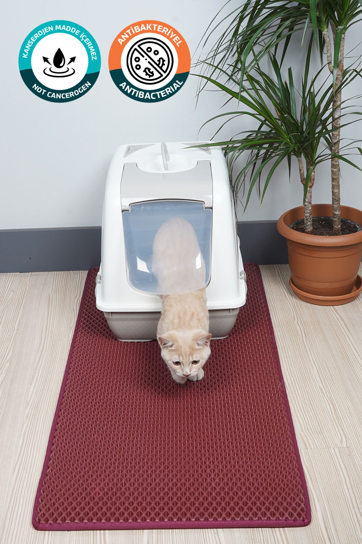 (50X110 CM) HÜCRELİ KEDİ KUMU PASPASI KEDİ MATI KEDİ TUVALET ÖNÜ PASPASI Bordo