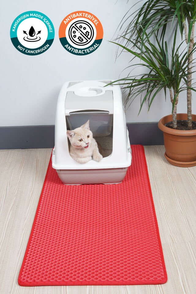 (50X110 CM) HÜCRELİ KEDİ KUMU PASPASI KEDİ MATI KEDİ TUVALET ÖNÜ PASPASI Kırmızı