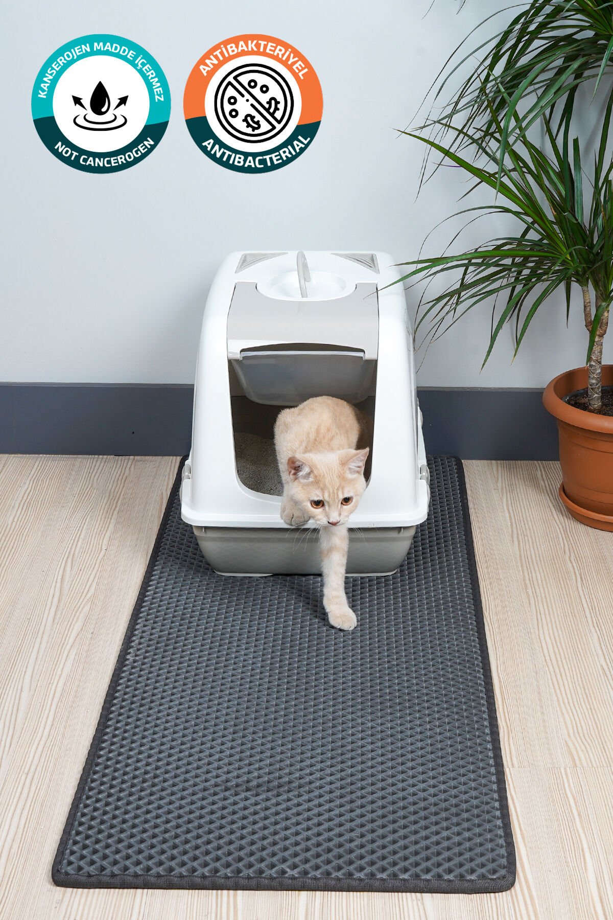 (50X110 CM) HÜCRELİ KEDİ KUMU PASPASI KEDİ MATI KEDİ TUVALET ÖNÜ PASPASI Koyu Gri