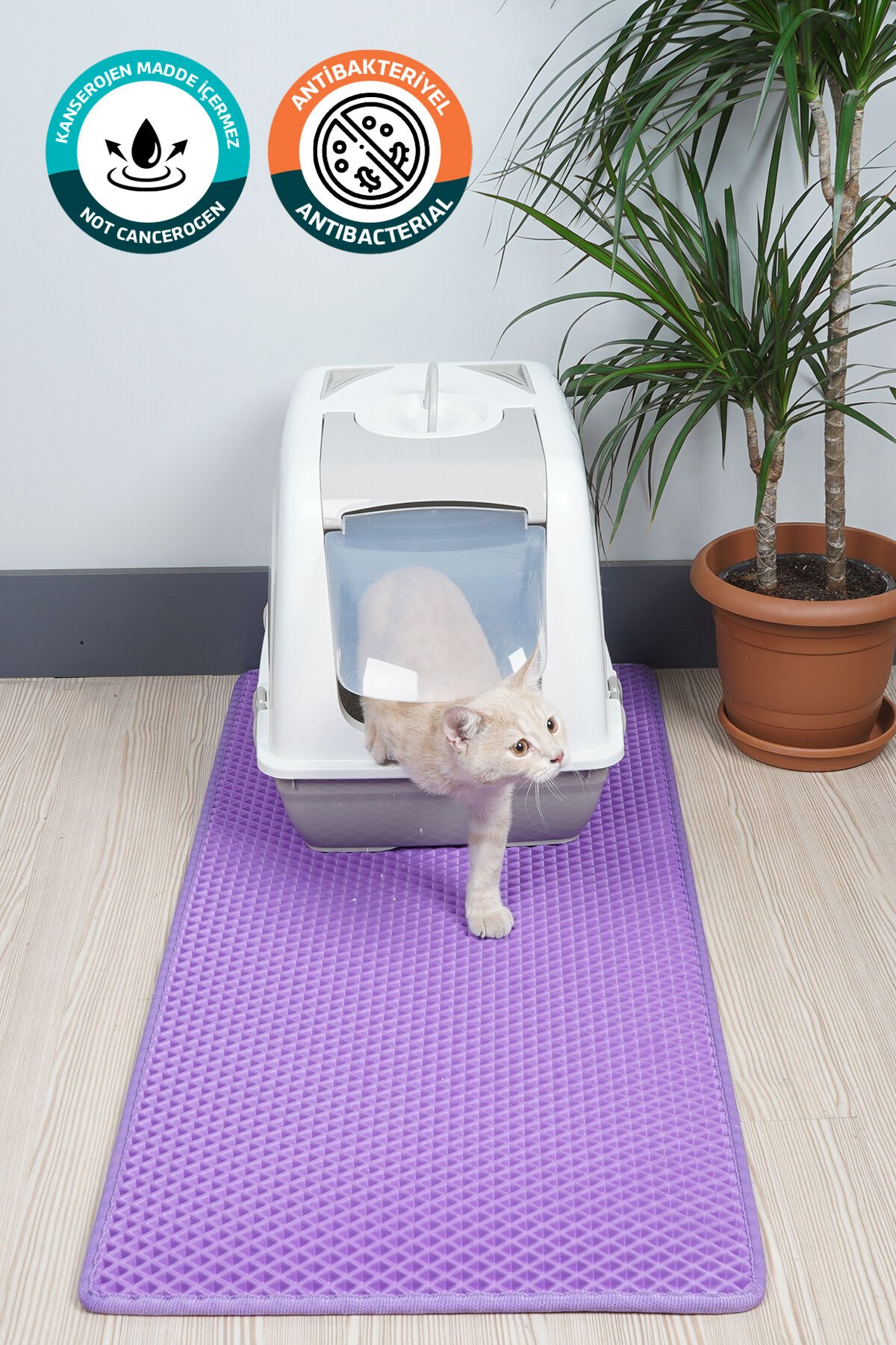 (50X110 CM) HÜCRELİ KEDİ KUMU PASPASI KEDİ MATI KEDİ TUVALET ÖNÜ PASPASI Mor