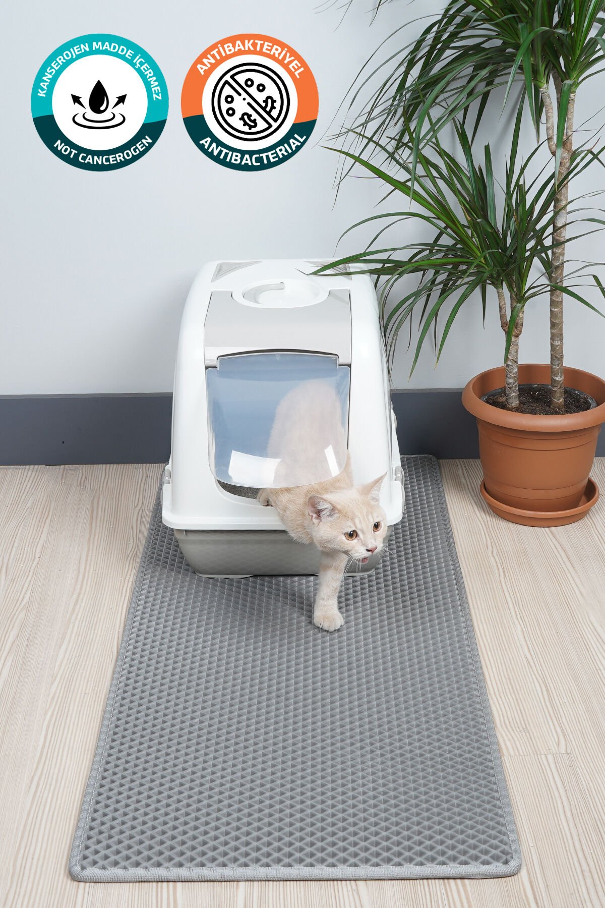 (50X110 CM) HÜCRELİ KEDİ KUMU PASPASI KEDİ MATI KEDİ TUVALET ÖNÜ PASPASI Açık Gri